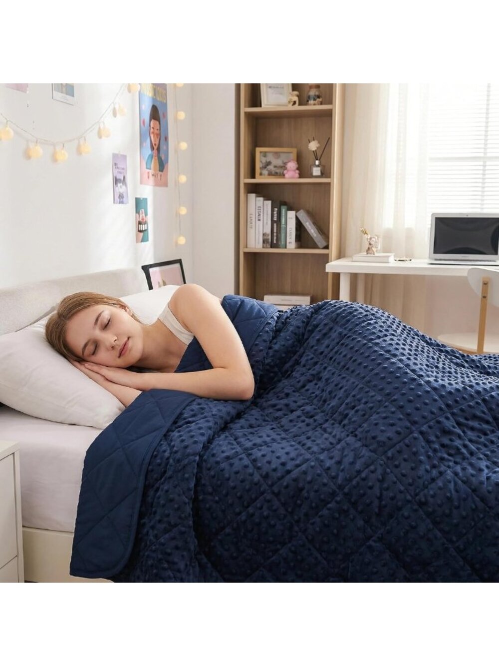 Cozy Twin Size 12lb Weighted Blanket - Blue Cooling Minky Throw, Washable
